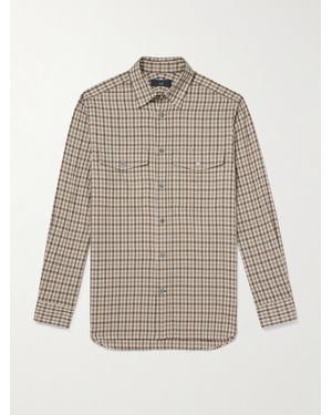 dunhill Kariertes Hemd aus gebürstetem Twill aus einer Baumwoll-Kaschmirmischung - Weiß