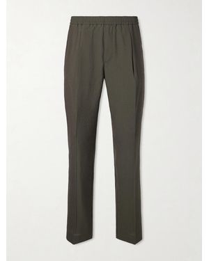 Altea Straight-leg Pleated Wool-blend Seersucker Trousers - Grey