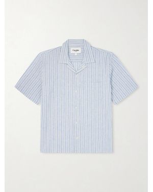 Corridor NYC Convertible-Collar Striped Cotton And Linen-Blend Shirt - Blue