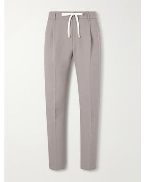 Eleventy Straight-Leg Lyocell And Linen-Blend Trousers - Grey