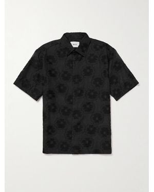 NN07 Freddy 50045 Floral-Embroidered Organic Cotton-Blend Shirt - Black