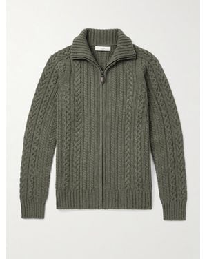 James Purdey & Sons Burlington Cable-Knit Wool And Cashmere Zip-Up Cardigan - Green