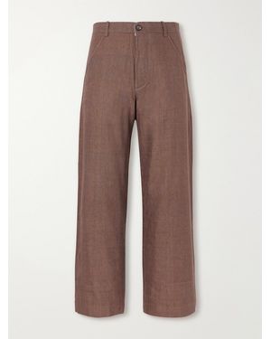 Kartik Research Straight-leg Striped Linen Trousers - Brown