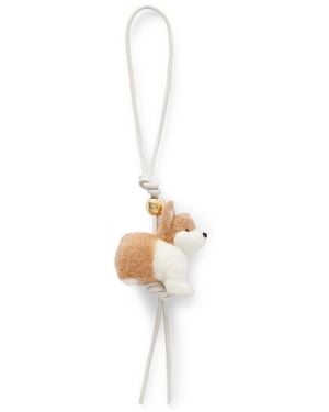 Loewe Corgi Leather-trimmed Wool-felt And Gold-tone Bag Charm - White