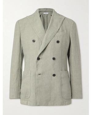 Boglioli Double-Breasted Garment-Dyed Linen Suit Jacket - Grey