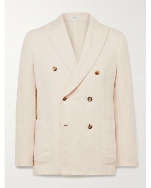 Boglioli Double-Breasted Garment-Dyed Cotton And Linen-Blend Blazer - Natural