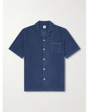 Fedeli Camp-Collar Cotton-Terry Shirt - Blue