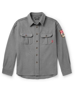 CHERRY LA Moleskin Logo-Appliquéd Brushed Cotton-Flannel Shirt - Gray