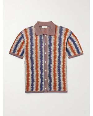 Piacenza 1733 Striped Silk And Linen-Blend Jacquard Shirt - Blue