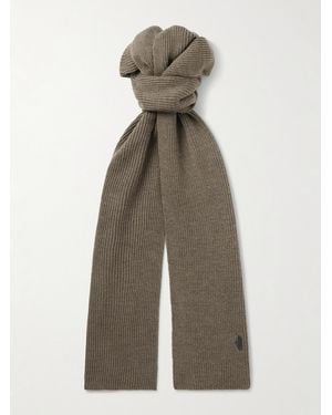 Polo Ralph Lauren Logo-Embroidered Ribbed-Knit Wool Scarf - Natural