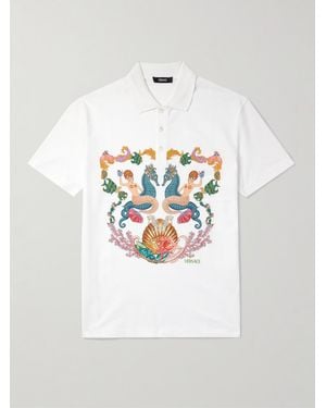 Versace Printed Cotton-Piqué Polo Shirt - White