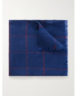 Anderson & Sheppard Frayed Checked Cashmere-Twill Pocket Square - Blue