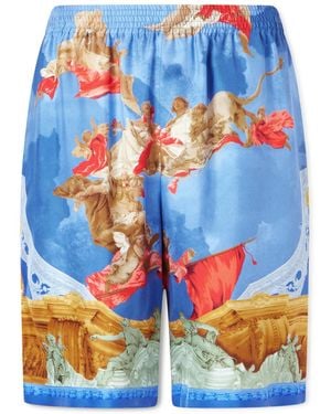 Versace Affresco Printed Silk-Twill Shorts - Blue