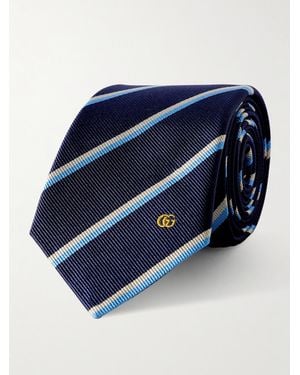 Gucci Regimental Logo-embroidered Striped Twill Tie - Blue