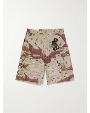GALLERY DEPT. Kenzi Chocolate Chip Appliquéd Distressed Camouflage-print Cotton-ripstop Shorts - Natural