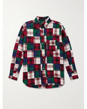 Beams Plus Button-Down Collar Patchworked Checked Wool-Madras Shirt - Red