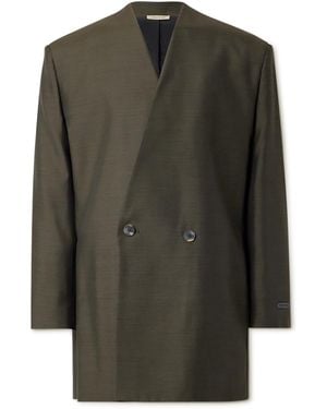 Fear Of God Oversized Logo-Appliquéd Double-Breasted Wool And Silk-Blend Suit Jacket - Green