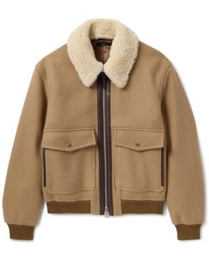 Tom Ford Cropped Wool Jacket With Plush Shearling Collar - Natural