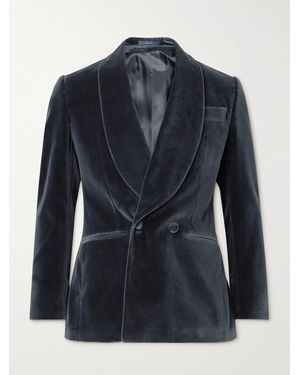 Thom Sweeney Doppelreihige Smokingjacke aus Baumwollsamt mit Schalkragen - Blau