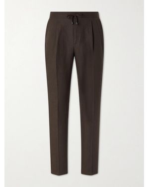 De Petrillo Straight-Leg Pleated Linen Suit Trousers - Grey