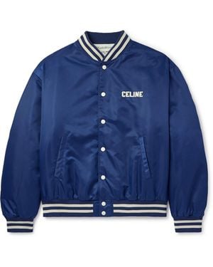 Celine Logo-Appliquéd Striped Satin Bomber Jacket - Blue