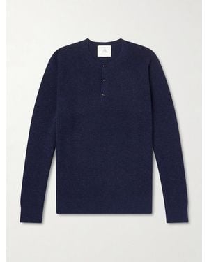 The Elder Statesman Waffle-knit Cashmere Henley Jumper - Blue