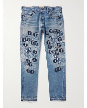 GALLERY DEPT. Super G Straight-Leg Logo-Appliquéd Distressed Jeans - Blue