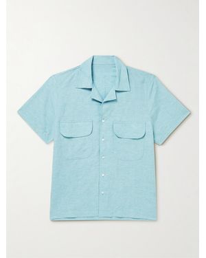 STÒFFA Camp-Collar Linen And Organic Cotton-Blend Shirt - Blue