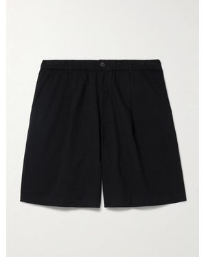 Folk Wide-Leg Pleated Cotton-Seersucker Shorts - Black