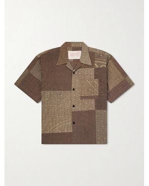 Kardo Rohit Bandhani Convertible-Collar Patchwork Embroidered Cotton Shirt - Brown