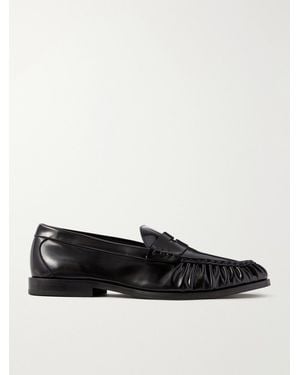 VINNY'S Louee Gathered Leather Loafers - Black