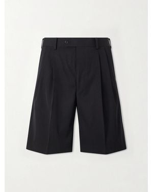 AURALEE Wide-Leg Pleated Wool-Gabardine Shorts - Black
