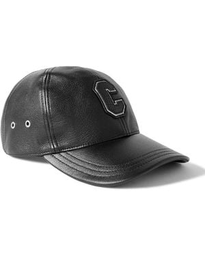 Celine Logo-Appliquéd Embroidered Full-Grain Leather Baseball Cap - Black