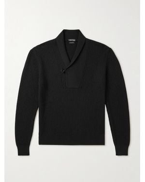 Tom Ford Slim-Fit Shawl-Collar Ribbed Merino Wool-Blend Half-Placket Jumper - Black