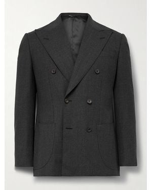 Thom Sweeney Slim-Fit Double-Breasted Wool Blazer - Black