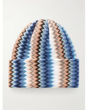 Missoni Striped Crochet-Knit Wool-Blend Beanie - Blue