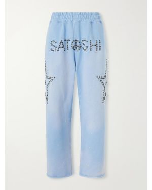Satoshi Nakamoto Straight-Leg Studded Cotton-Jersey Joggers - Blue