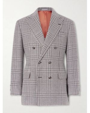 Brunello Cucinelli Prince Of Wales Checked Linen, Silk And Wool-Blend Tweed Blazer - Grey
