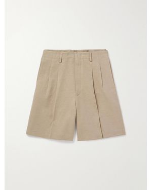 Loro Piana Joetsu Wide-Leg Pleated Cotton And Linen-Blend Twill Shorts - Natural