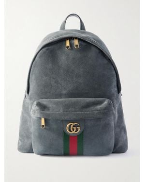 Gucci September Logo-appliquéd Canvas-trimmed Suede Backpack - Blue