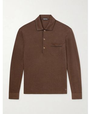 Tom Ford Piped Silk And Cotton-Blend Piqué Polo Shirt - Brown
