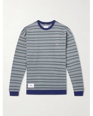 WTAPS Logo-Appliquéd Striped Cotton-Jersey T-Shirt - Blau