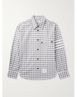 Thom Browne Oversized Logo-Appliquéd Striped Gingham Cotton-Flannel Overshirt - White
