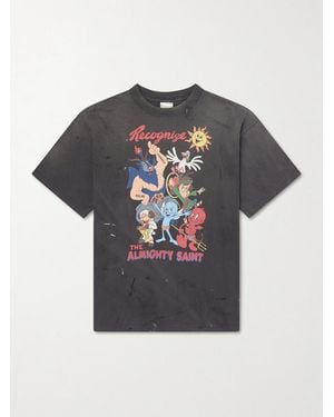 SAINT Mxxxxxx Paint-Splattered Printed Cotton-Jersey T-Shirt - Black