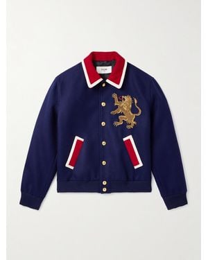 Celine Teddy Embellished Wool-Flannel Bomber Jacket - Blue