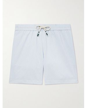 Hartford Straight-Leg Mid-Length Striped Seersucker Swim Shorts - Blue