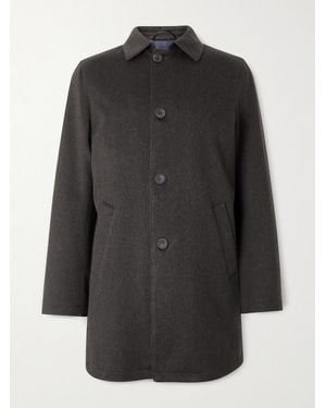 Rubinacci Suede-Trimmed Brushed Cashmere Coat - Black