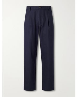 Oliver Spencer Morton Straight-Leg Pleated Cotton And Wool-Blend Suit Trousers - Blue