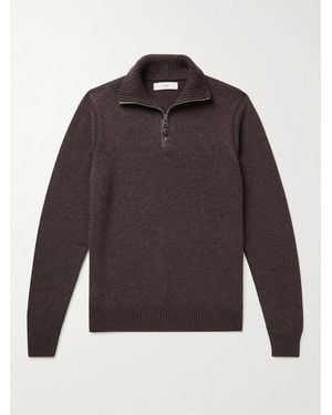 James Purdey & Sons Leather-Trimmed Cashmere Half-Zip Sweater - Grigio