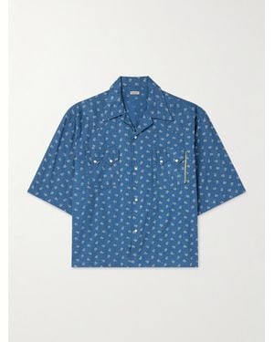 Kapital Camp-Collar Cotton-Dobby Shirt - Blue